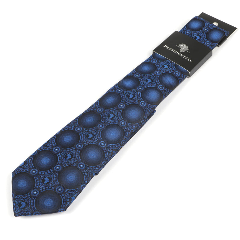 Large African Circle Woven Silk Tie - Blue
