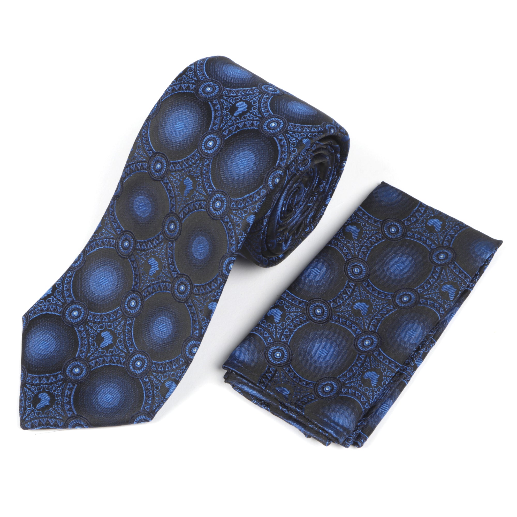 Large African Circle Woven Silk Tie - Blue