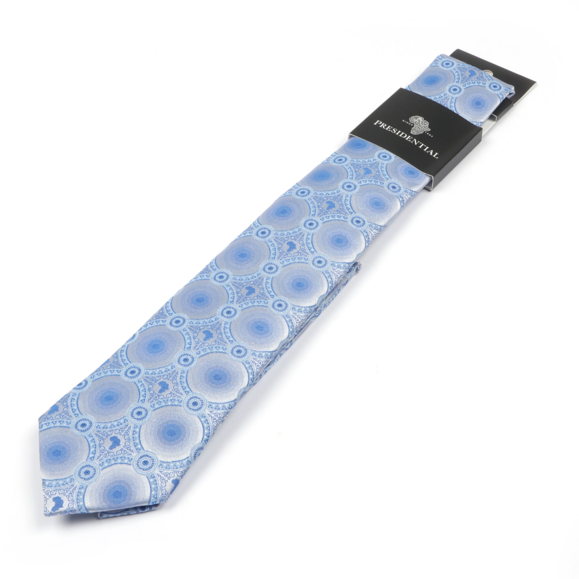 African Circle Woven Silk Tie - Blue