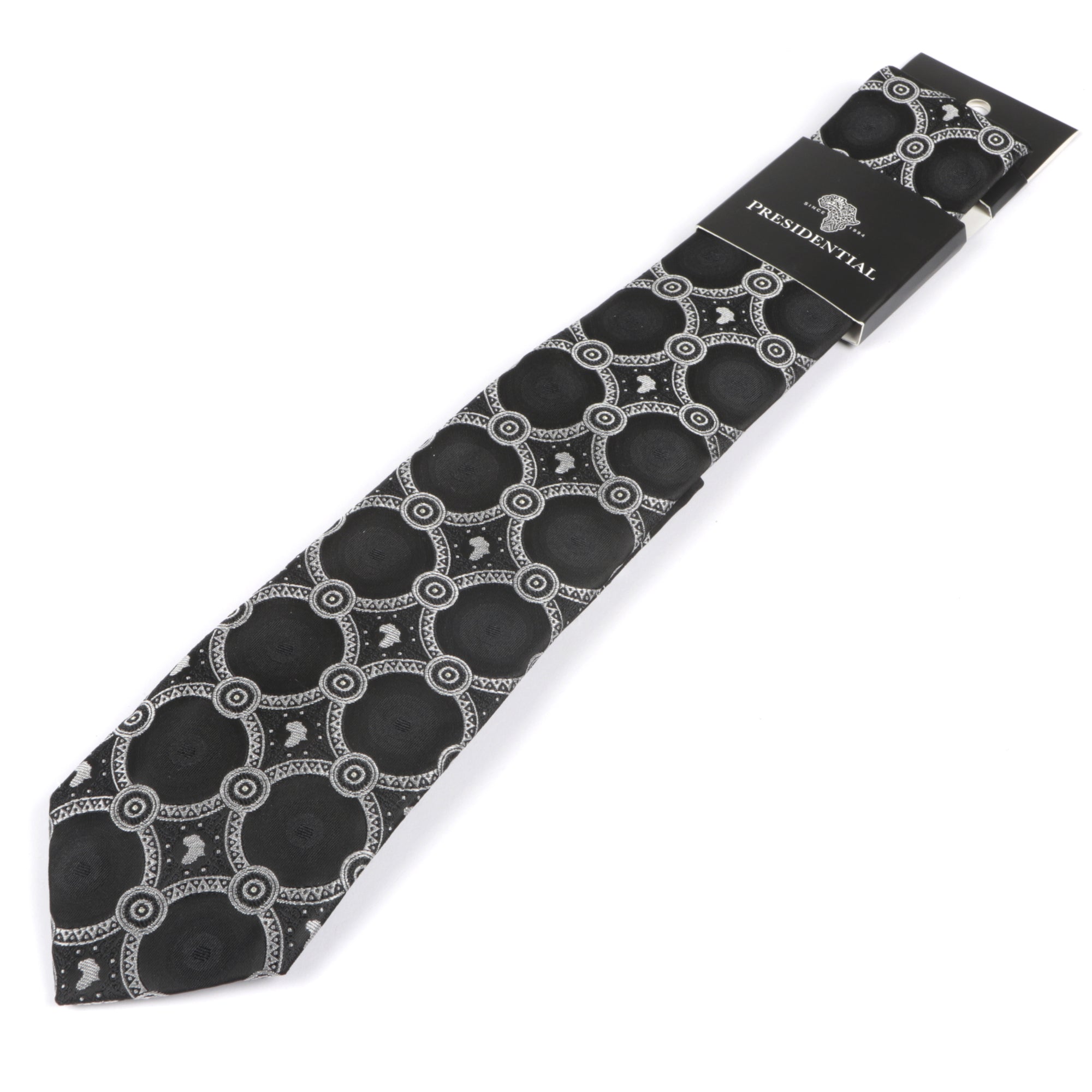 Large African Circle Woven Silk Tie - Black