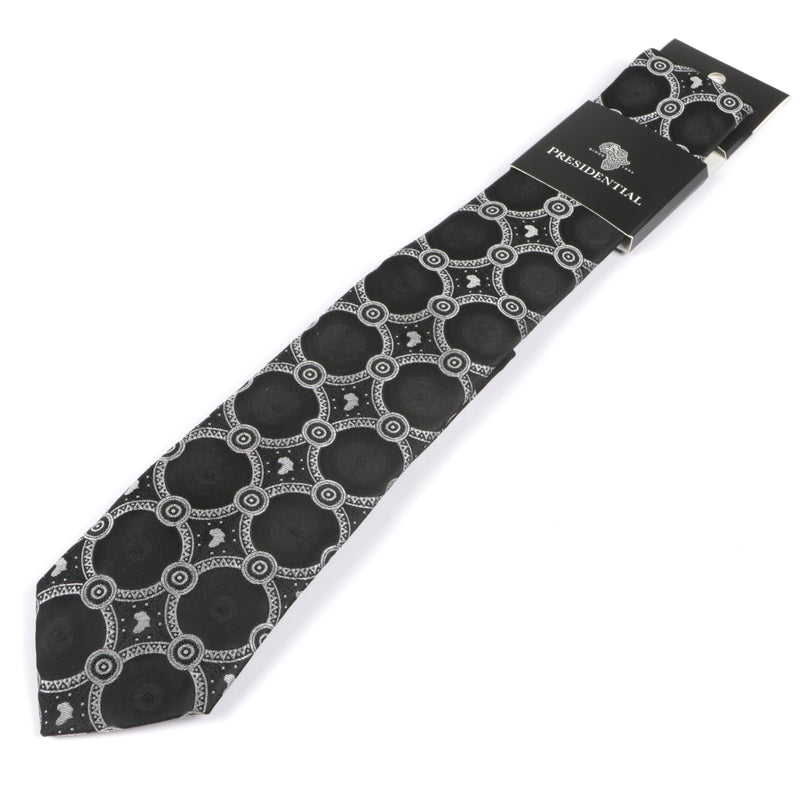 Large African Circle Woven Silk Tie - Black