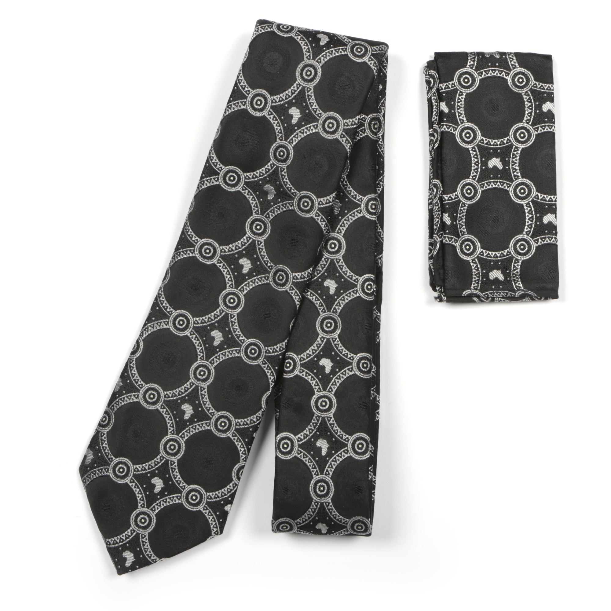Large African Circle Woven Silk Tie - Black
