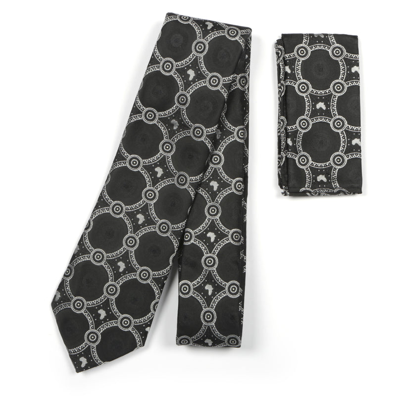 Large African Circle Woven Silk Tie - Black