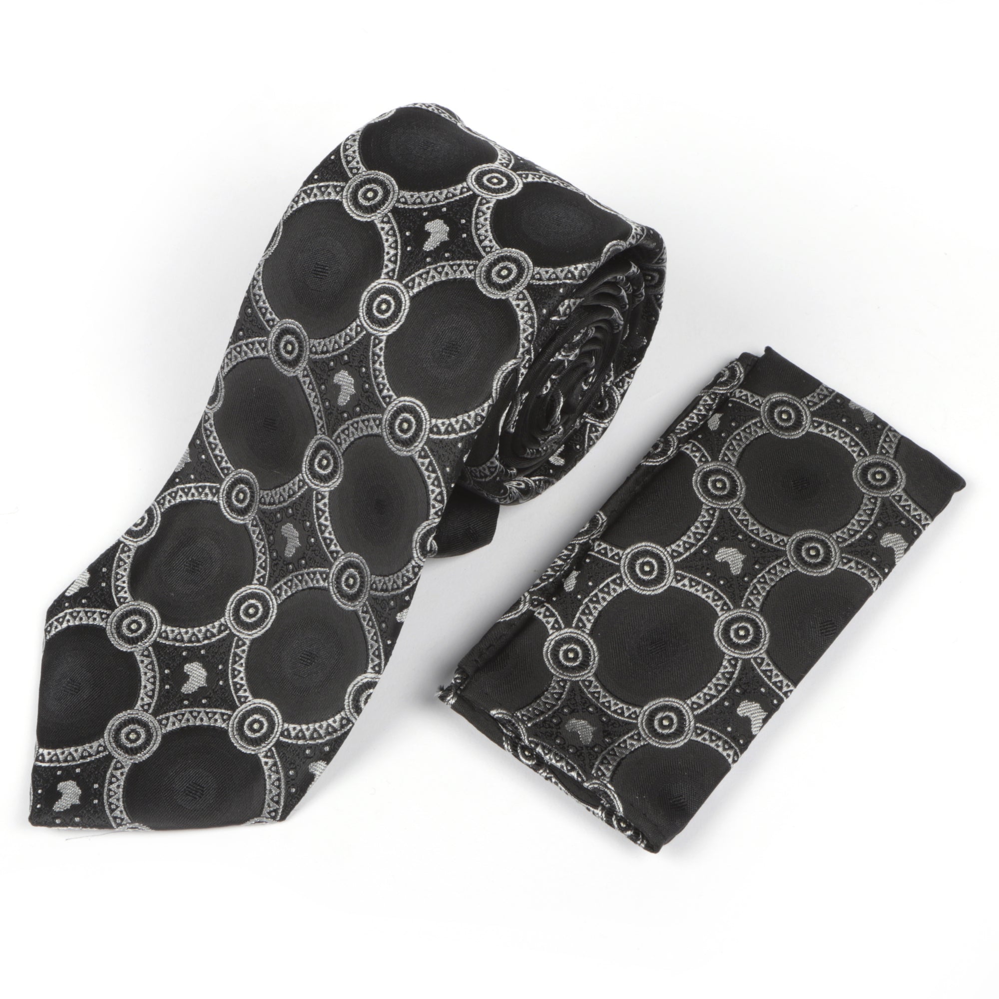 Large African Circle Woven Silk Tie - Black