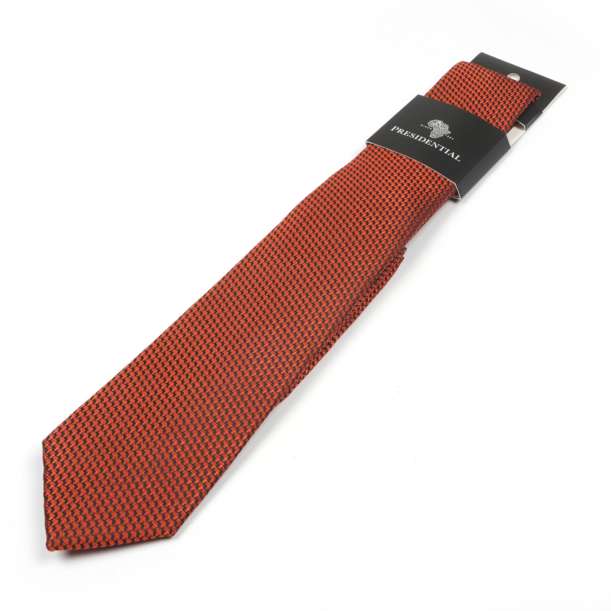 African Repeat Woven Silk Tie - Burnt Orange