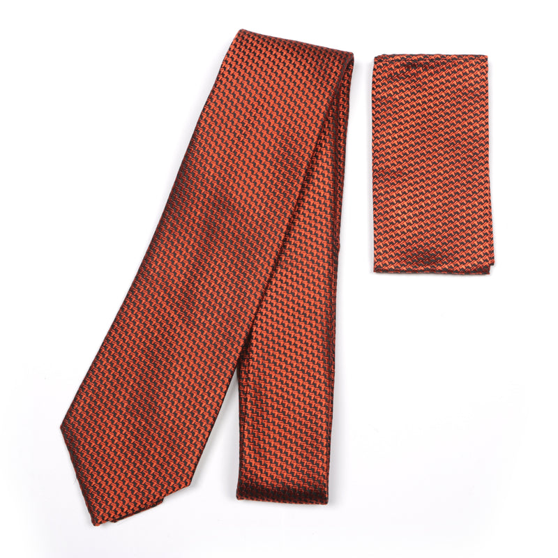 African Repeat Woven Silk Tie - Burnt Orange