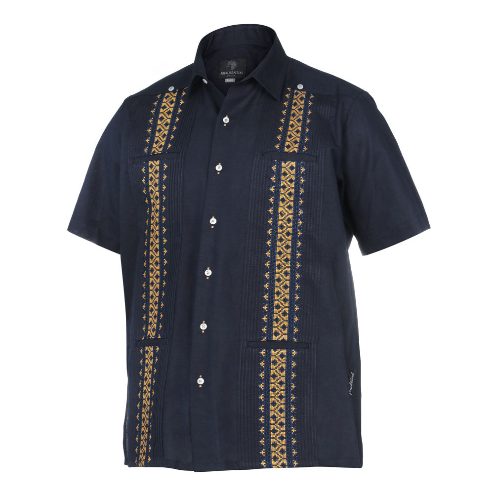 Navy Soul – Navy Olive Short Sleeve Linen Cotton Embroidered Men's Shirt