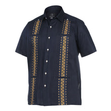 Navy Soul – Navy Olive Short Sleeve Linen Cotton Embroidered Men's Shirt