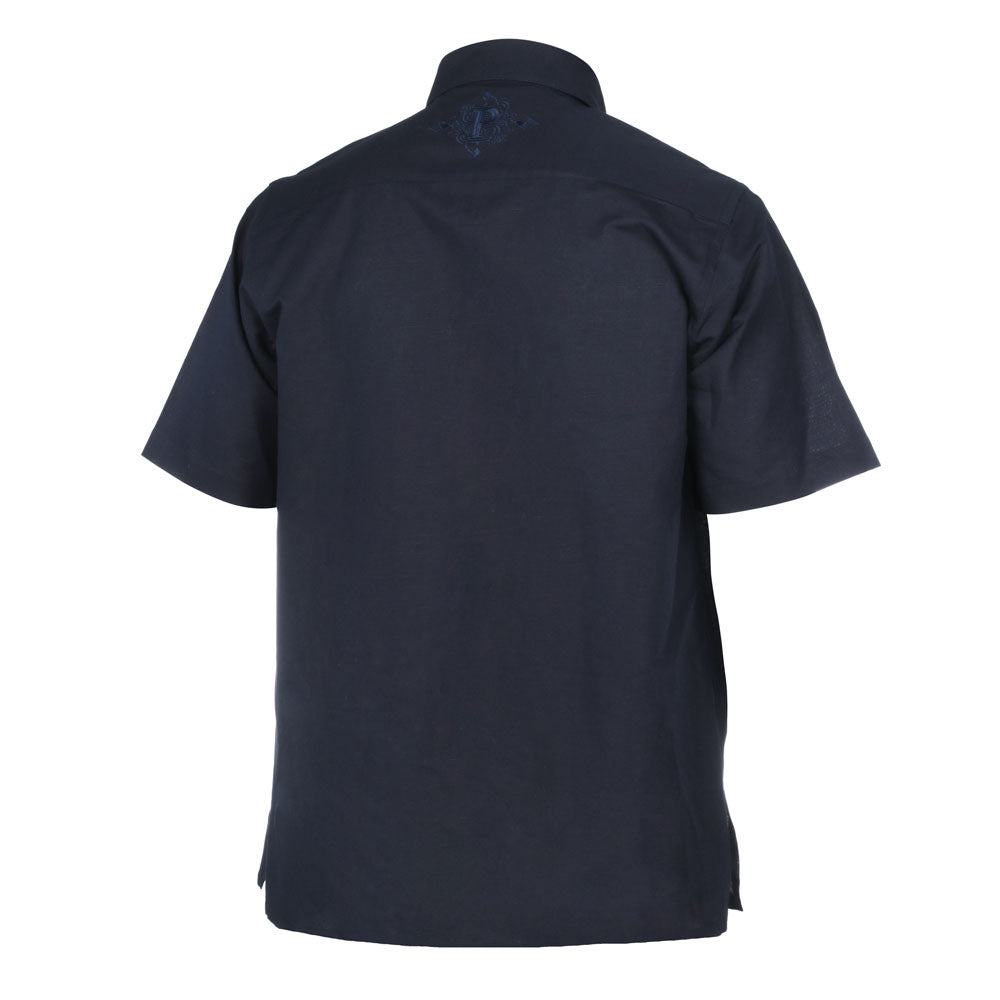Navy Soul – Navy Olive Short Sleeve Linen Cotton Embroidered Men's Shirt