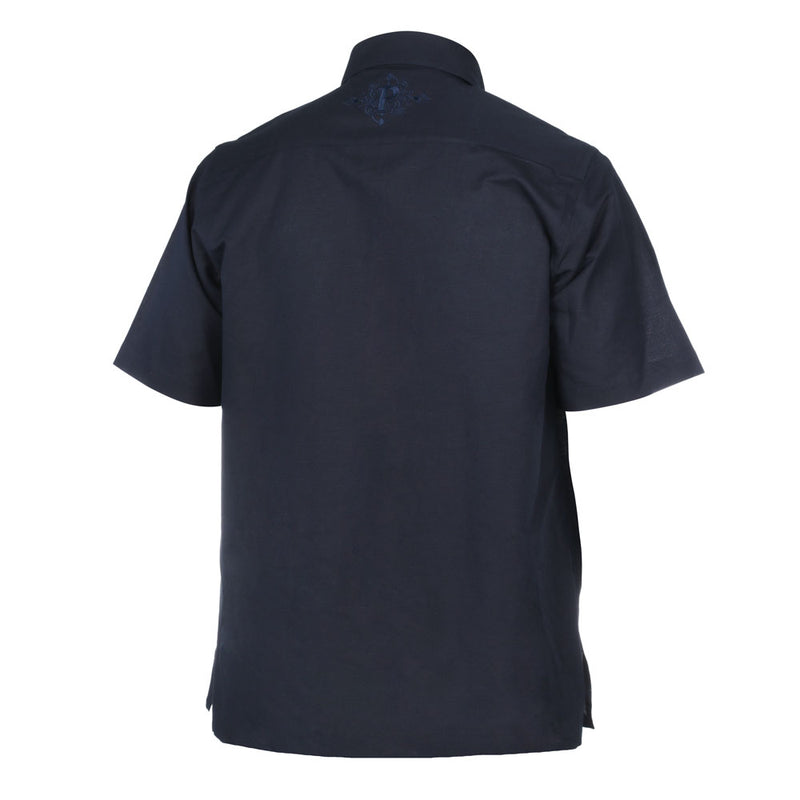Navy Soul – Navy Olive Short Sleeve Linen Cotton Embroidered Men's Shirt