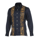 Floral Heaven - Navy Long Sleeve Linen Cotton Embroidered Men's Shirt