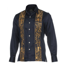 Floral Heaven - Navy Long Sleeve Linen Cotton Embroidered Men's Shirt
