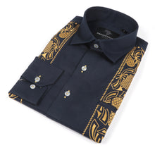 Floral Heaven - Navy Long Sleeve Linen Cotton Embroidered Men's Shirt