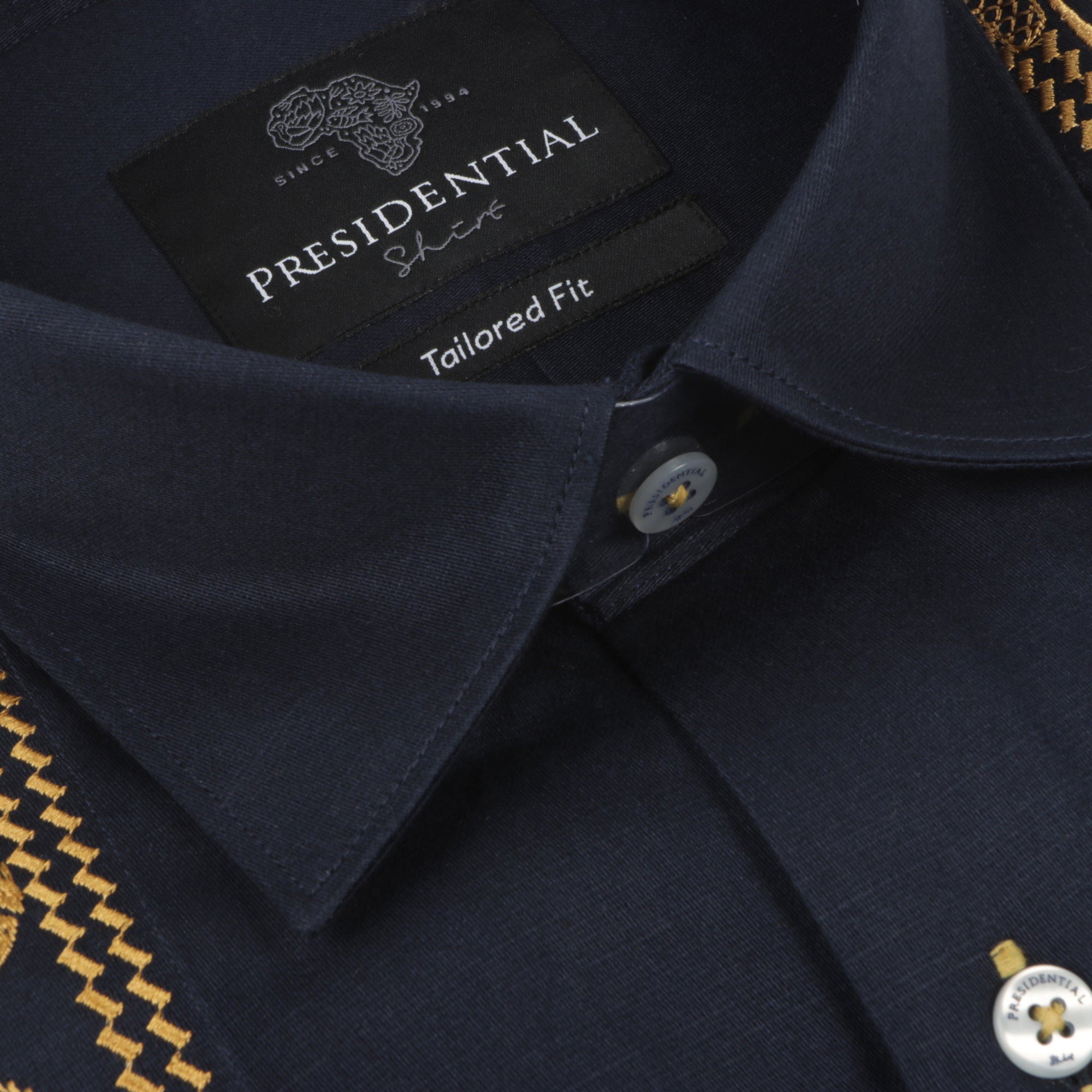Floral Heaven - Navy Long Sleeve Linen Cotton Embroidered Men's Shirt