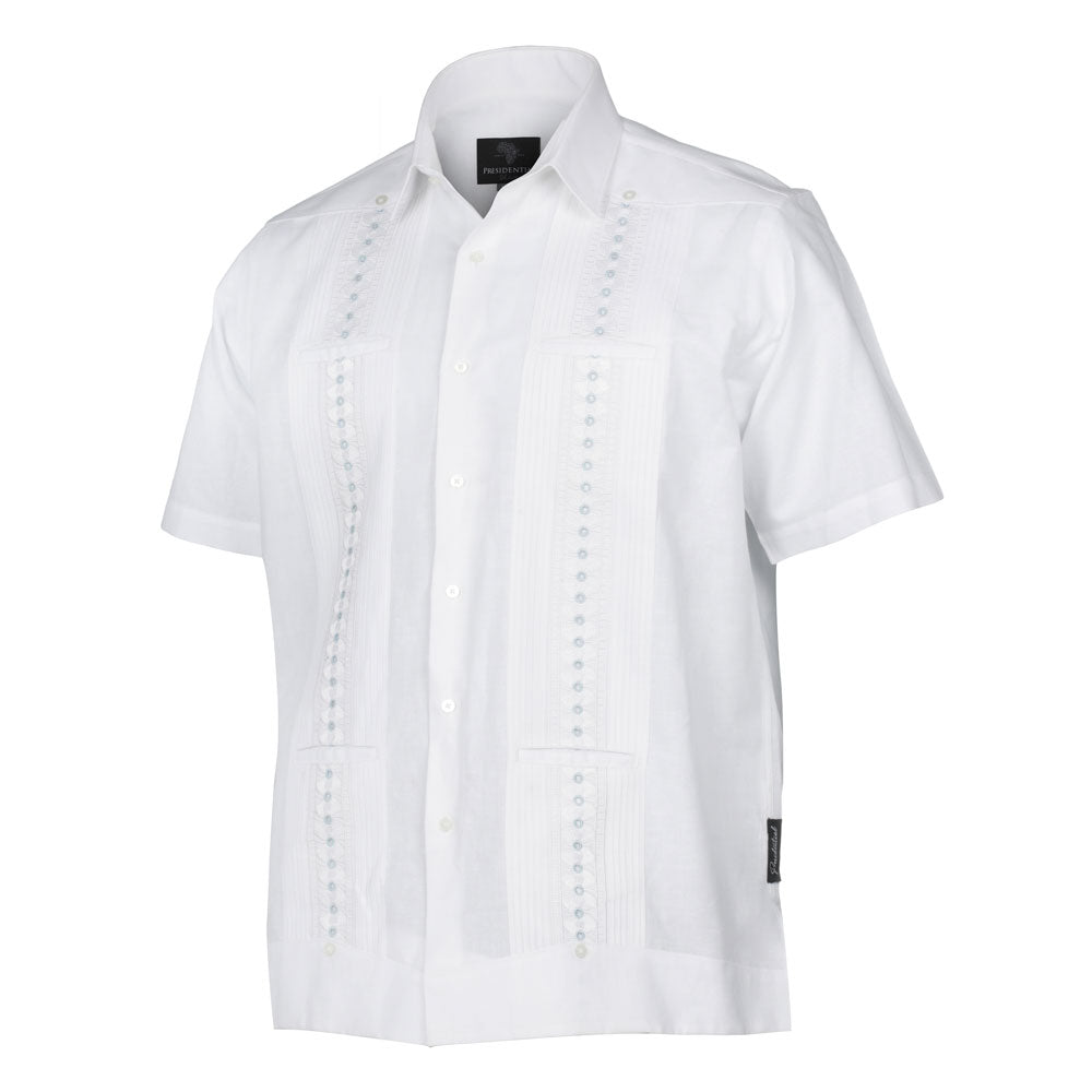 Freedom Madiba - White Short Sleeve Linen Cotton Embroidered Men's Shirt