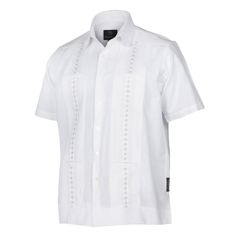 Freedom Madiba - White Short Sleeve Linen Cotton Embroidered Men's Shirt