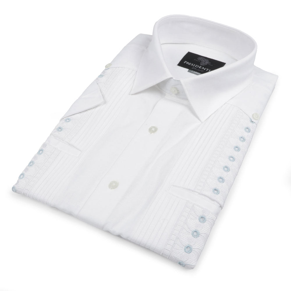 Freedom Madiba - White Short Sleeve Linen Cotton Embroidered Men's Shirt