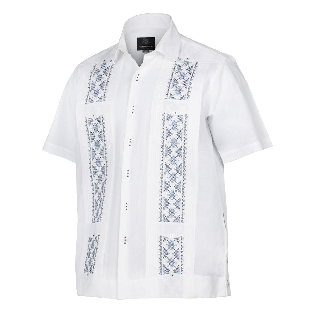 Flavor of Ubuntu - White Short Sleeve Linen Cotton Embroidered Men's Shirt