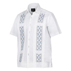 Flavor of Ubuntu - White Short Sleeve Linen Cotton Embroidered Men's Shirt