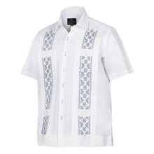 Flavor of Ubuntu - White Short Sleeve Linen Cotton Embroidered Men's Shirt