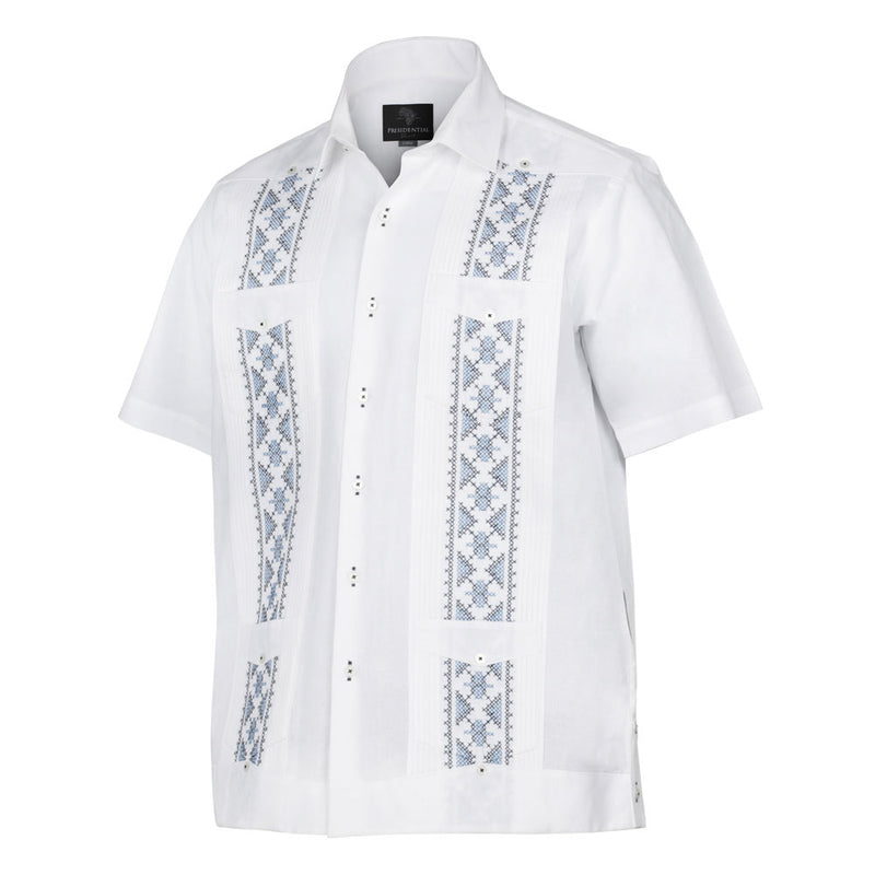 Flavor of Ubuntu - White Short Sleeve Linen Cotton Embroidered Men's Shirt