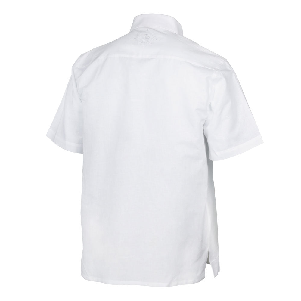Flavor of Ubuntu - White Short Sleeve Linen Cotton Embroidered Men's Shirt