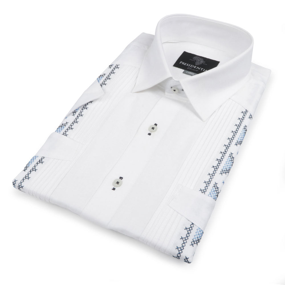 Flavor of Ubuntu - White Short Sleeve Linen Cotton Embroidered Men's Shirt