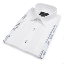 Flavor of Ubuntu - White Short Sleeve Linen Cotton Embroidered Men's Shirt