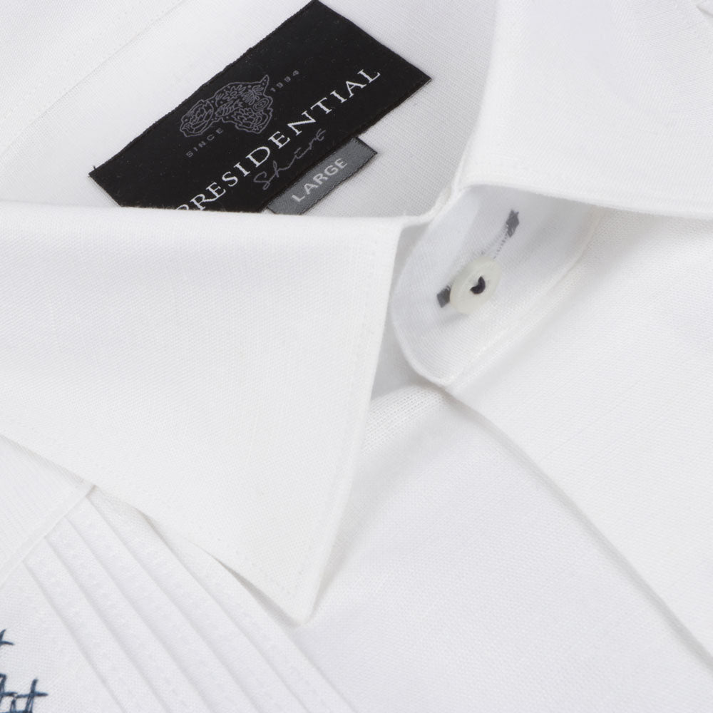 Flavor of Ubuntu - White Short Sleeve Linen Cotton Embroidered Men's Shirt