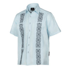 The Rhythm of M - light blue Short Sleeve Linen Cotton Embroidered Men's Shirt