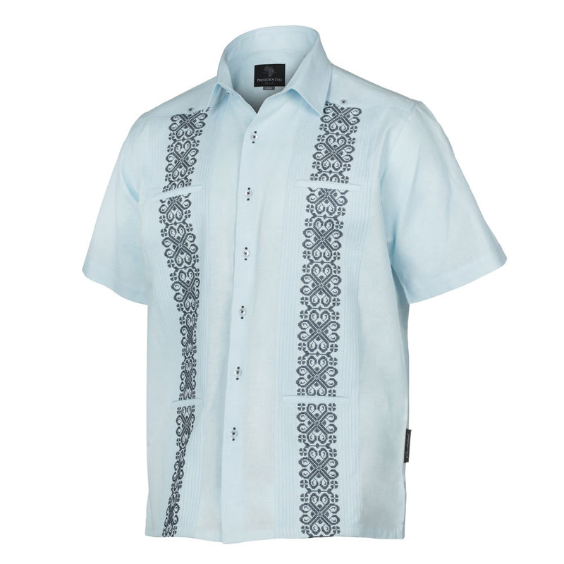 The Rhythm of M - light blue Short Sleeve Linen Cotton Embroidered Men's Shirt