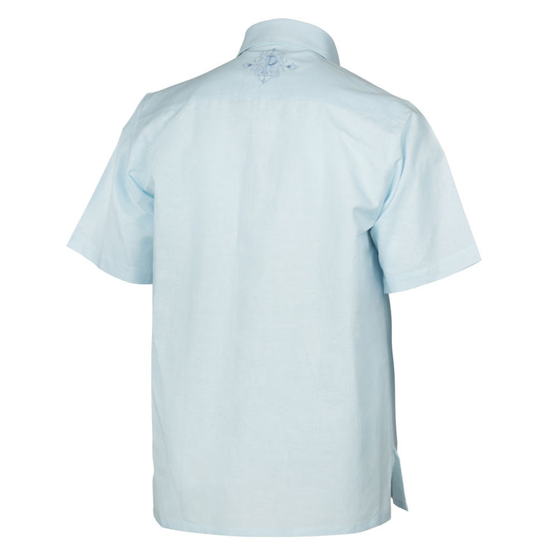 The Rhythm of M - light blue Short Sleeve Linen Cotton Embroidered Men's Shirt