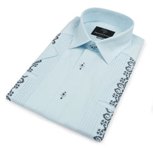 The Rhythm of M - light blue Short Sleeve Linen Cotton Embroidered Men's Shirt