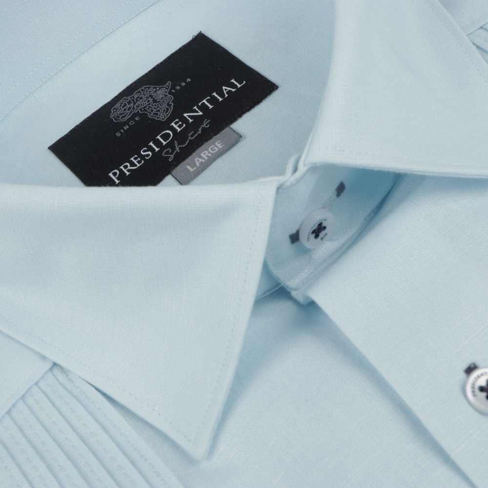 The Rhythm of M - light blue Short Sleeve Linen Cotton Embroidered Men's Shirt