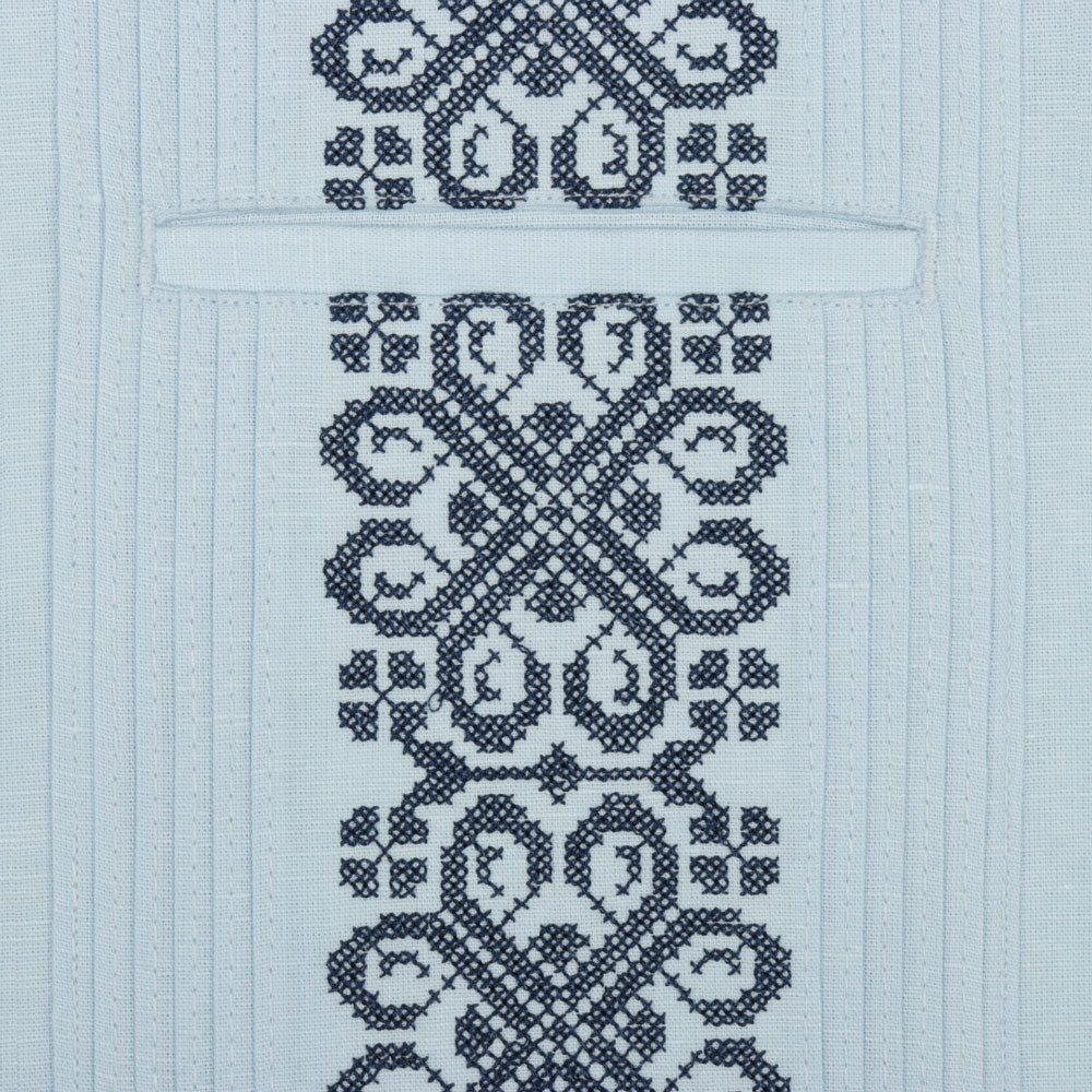 The Rhythm of M - light blue Short Sleeve Linen Cotton Embroidered Men's Shirt