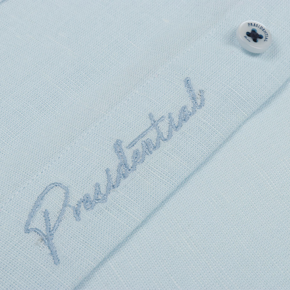 The Rhythm of M - light blue Short Sleeve Linen Cotton Embroidered Men's Shirt
