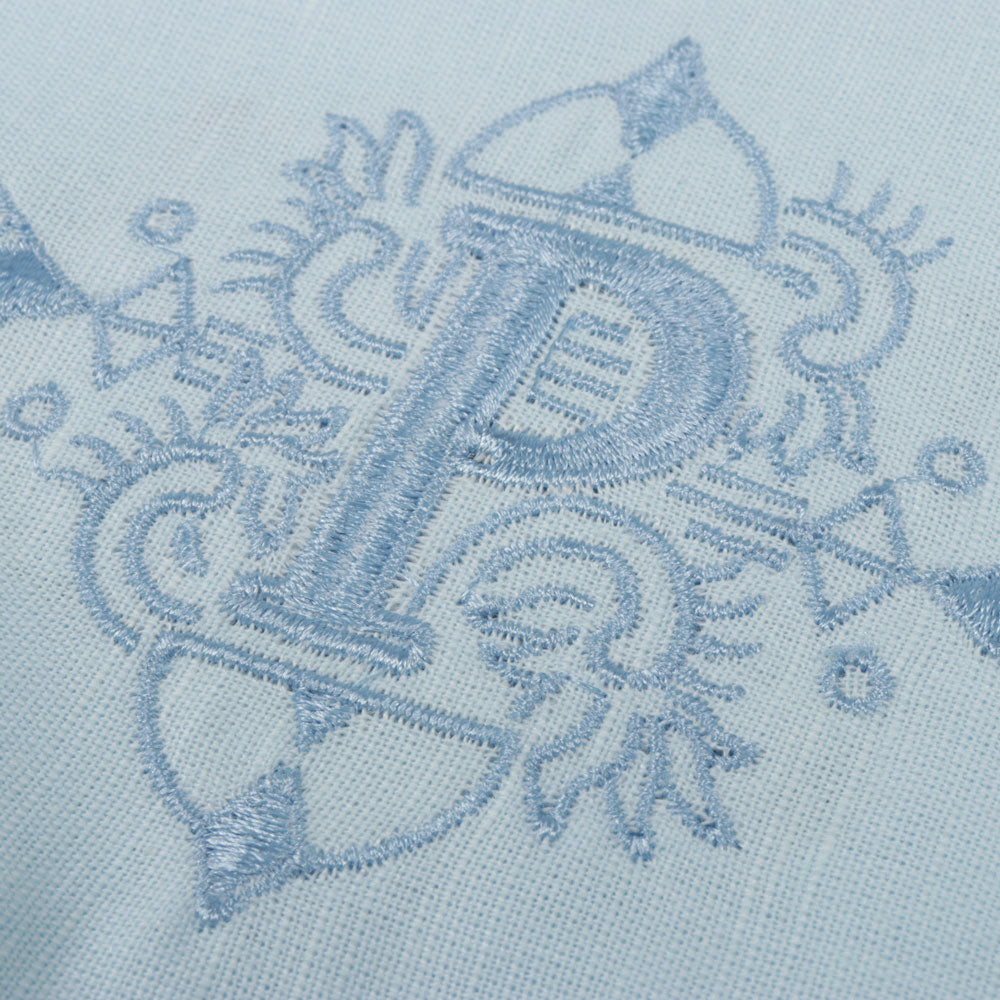 The Rhythm of M - light blue Short Sleeve Linen Cotton Embroidered Men's Shirt