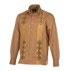 Double Diamond - Sand Long Sleeve Linen Cotton Embroidered Men's Shirt