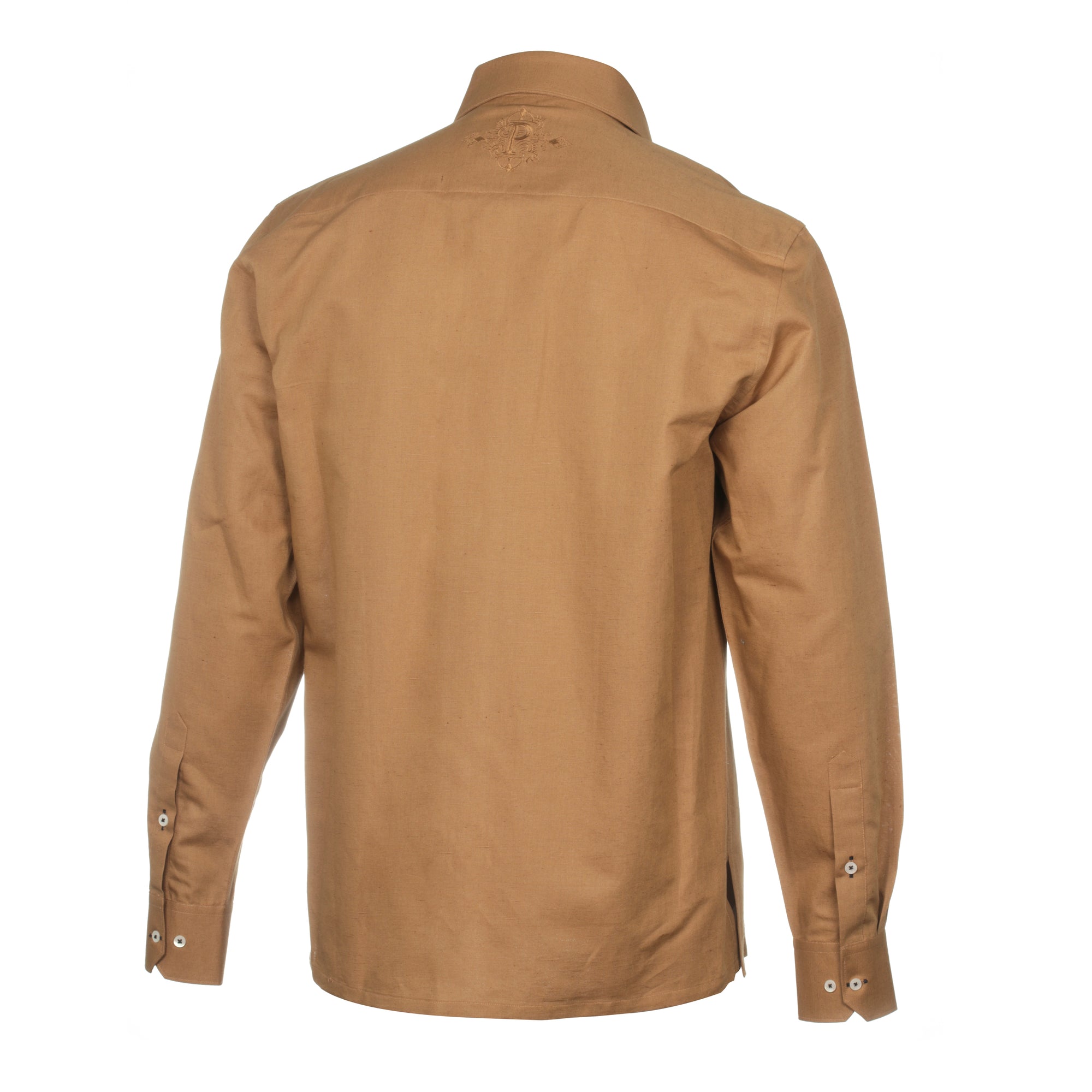 Double Diamond - Sand Long Sleeve Linen Cotton Embroidered Men's Shirt