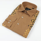 Double Diamond - Sand Long Sleeve Linen Cotton Embroidered Men's Shirt