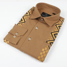 Double Diamond - Sand Long Sleeve Linen Cotton Embroidered Men's Shirt