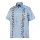 Royal Roots - med blue Short Sleeve Linen Cotton Embroidered Men's Shirt