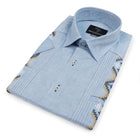 Royal Roots - med blue Short Sleeve Linen Cotton Embroidered Men's Shirt