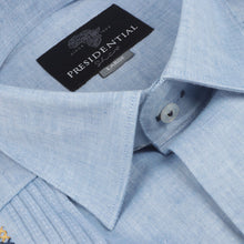 Royal Roots - med blue Short Sleeve Linen Cotton Embroidered Men's Shirt