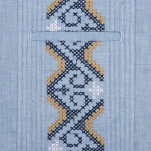 Royal Roots - med blue Short Sleeve Linen Cotton Embroidered Men's Shirt