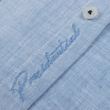 Royal Roots - med blue Short Sleeve Linen Cotton Embroidered Men's Shirt