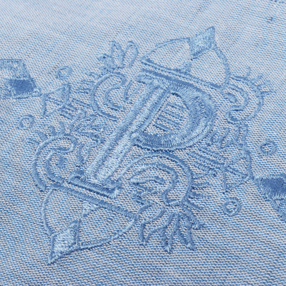 Royal Roots - med blue Short Sleeve Linen Cotton Embroidered Men's Shirt