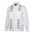 Double Diamond - White Long Sleeve Linen Cotton Embroidered Men's Shirt