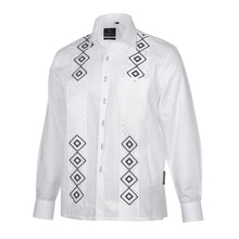 Double Diamond - White Long Sleeve Linen Cotton Embroidered Men's Shirt