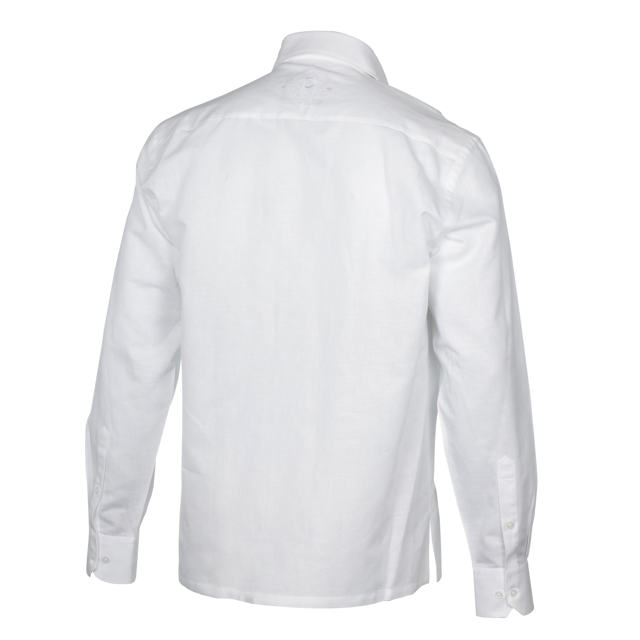 Double Diamond - White Long Sleeve Linen Cotton Embroidered Men's Shirt